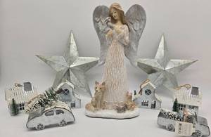 lot 175 image: Silvery Sparkle Angel and Galvanized StarsOrnaments