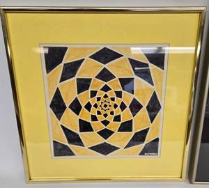 lot 178 image: 3 Framed 1970s Geometric Amateur Artwork
