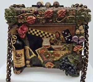 lot 228 image: Vintage MARY FRANCES Wine Motif Chain Purse