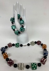 lot 197 image: Vintage Lucky Dice Necklace & Bracelet Set Las Vegas Wear