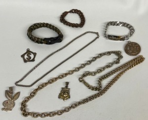 lot 247 image: Vintage Lot of MENS JEWELRY Including a YOSCA Patch Chain Necklace, Playboy Charm & Much More