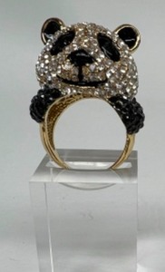 lot 254 image: Gold Palted PAVE Swarovski Crystals PANDA BEAR Ring