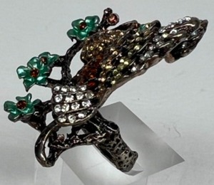 lot 255 image: Elaborate BIRD on a Tree PAVE Crystal Ladies RING sz 8