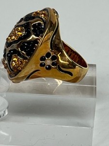 lot 263 image: Vintage AKKAD Rhinestone Black Gold Citrine Statement Cocktail Ring