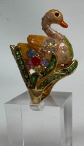 lot 267 image: Vintage Designer SWAN Ring Sterling, Enameled, Crystal Statement Ring