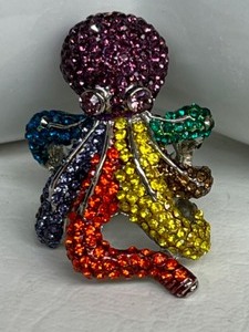 lot 269 image: Sterling Silver PAVE Crystal OCTOPUS Cocktail Ring - Multi Colors - Ladies Size 9
