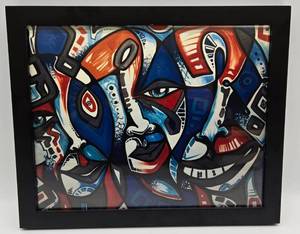 lot 292 image: Abstract Faces Framed Signed Art Print 