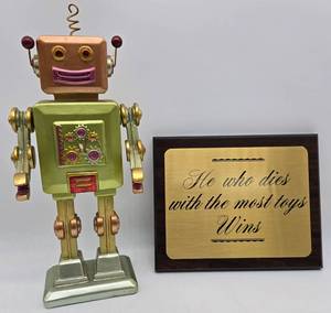 lot 293 image: Metallic Robot & Brass Sign
