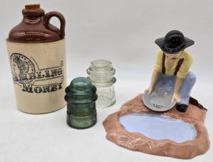 lot 294 image: Vintage Gambling Jug, Panning for Gold & Insulators 