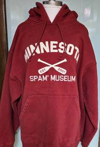 lot 350 image: Vintage 90s SPAM Muesum Red Hooded Sweatshirt