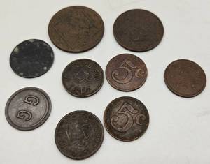 lot 405 image: Antique Collectible Trade  Gaming Coins - QTY 9