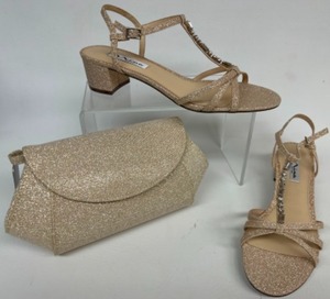 lot 417 image: New NINA Gaelle Evening Wear Dress Sandals Champagne Bliss & Matching Clutch Purse