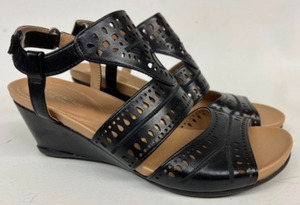 lot 371 image: NATURALIZER Black Lattice Strapped Heeled Sandles Ladies Size 9 M