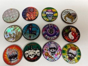 lot 392 image: Vintage POG Metal Slammers Poison, Skulls & More