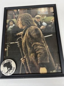 lot 393 image: Vintage JOHN LENNON Photo Picture Framed & Memorial Pinback