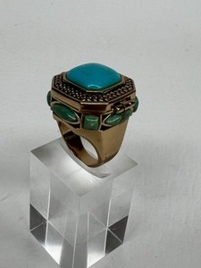 lot 302 image: BARSE Secret Compartment Turquoise Cobachon Statement Piece Ring Sz 7-12