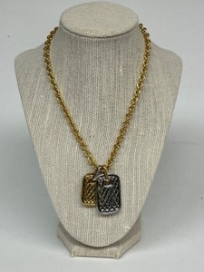 lot 324 image: Vintage JOAN RIVERS Dog Tag Decorative Charm on Long Chain Necklace