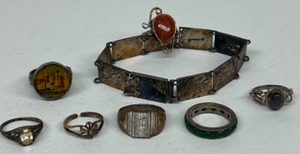 lot 329 image: Vintage STERLING Silver Rings and Bracelet