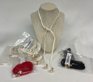 lot 361 image: New PEARL Braided Tie Necklace Design JEWELTRY Scarf - Lot of 9