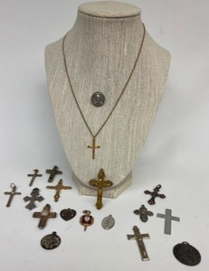lot 381 image: Vintage Lot of Religious Crosses, Saints, Charms & Necklace