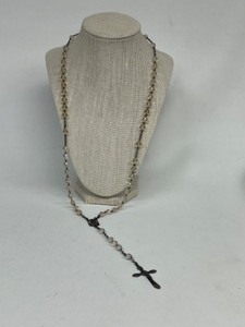 lot 383 image: Vintage Catholic Sterling Silver & Crystal Beaded Rosary w Cross - Italy