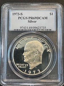lot 13 image: 1973-S Eisenhower Dollar PCGS Proof PR69 Deep Cameo Silver