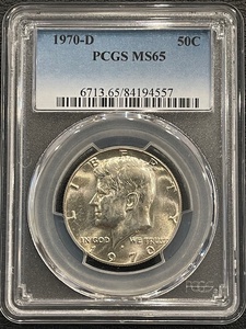 lot 22 image: 1970-D Kennedy Half Dollar PCGS MS65
