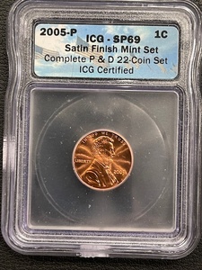 lot 24 image: 2005-P Lincoln Cent ICG SP69 Satin Finish Mint Set