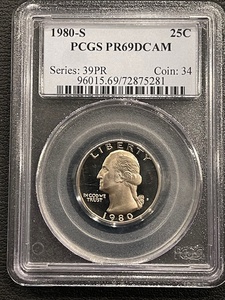 lot 30 image: 1980-S Washington Quarter Proof PCGS PR69 Deep Cameo