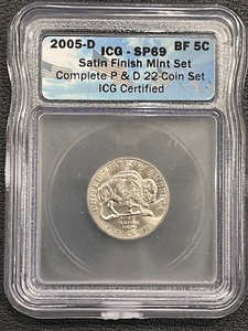 lot 48 image: 2005-D Jefferson Nickel ICG SP69 Satin Finish Mint Set