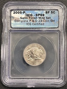 lot 49 image: 2005-P Jefferson Nickel ICG SP69 Satin Finish Mint Set