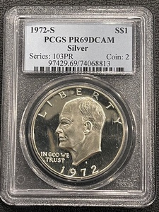 lot 51 image: 1972-S Eisenhower Silver Dollar Proof PCGS PR69 Deep Cameo