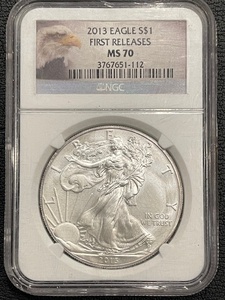lot 52 image: 2013 Silver Eagle NGC MS70 First Release