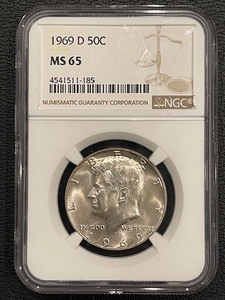 lot 68 image: 1969-D Kennedy Half Dollar NGC MS65