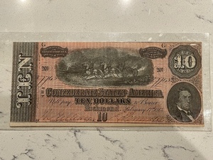 lot 74 image: Confederate States of America 10 Dollar Bill Replica