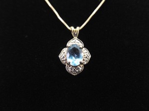 .925 Sterling Silver Diamond Accented Oval Cut Topaz Vermeil Pendant Necklace