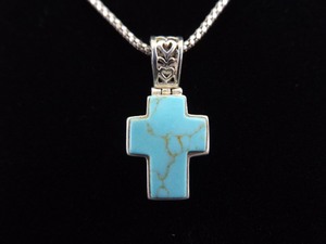 .925 Sterling Silver Howlite Cross Pendant Necklace