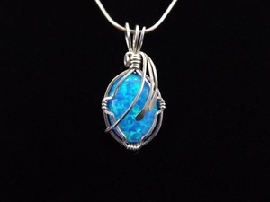 .925 Sterling Silver Opal Cabochon Pendant Necklace