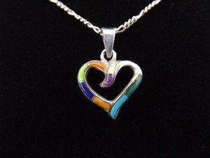 .925 Sterling Silver Multi Stone Heart Pendant Necklace
