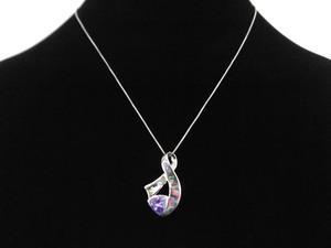.925 Sterling Silver Amethyst and Inlayed Opal Pendant Necklace
