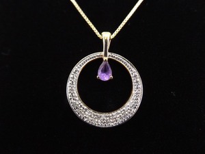 .925 Sterling Silver Diamond Accented Pear Cut Amethyst Vermeil Pendant Necklace