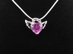 .925 Sterling Silver Pink Sapphire Crystal Heart Pendant Necklace