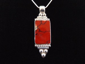.925 Sterling Silver Red Jasper Pendant Necklace
