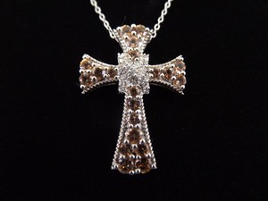 .925 Sterling Silver Brown Beryl Cross Pendant Necklace