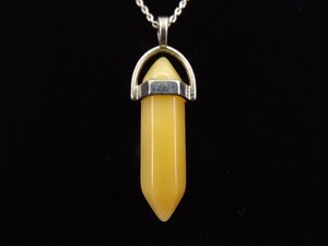 .925 Sterling Silver Butterscotch Amber Healing Crystal Pendant Necklace