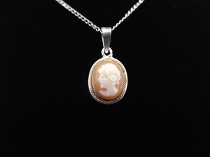 .800 Silver 10k Yellow Gold Accented Carved Shell Cameo Pendant Necklace