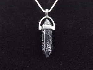 .925 Sterling Silver Black Howlite Healing Crystal Pendant Necklace