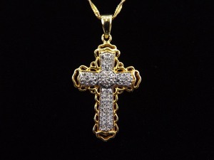 .925 Sterling Silver Zirconia Vermeil Cross Pendant Necklace