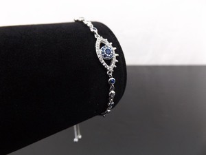 NEW .925 Sterling Silver Sapphire Crystal Bolo Evil Eye Bracelet