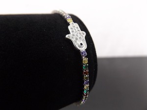 NEW .925 Sterling Silver Multi Color Crystal Hamsa Bolo Bracelet